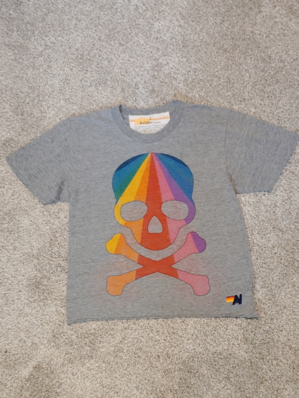 Aviator Nation Kids Gray Rainbow Skull Tee